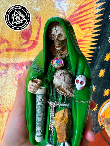 Mama Muerte | Santa Muerte | Statue | 9 inches | Fully Loaded | Green | Prosperity #2