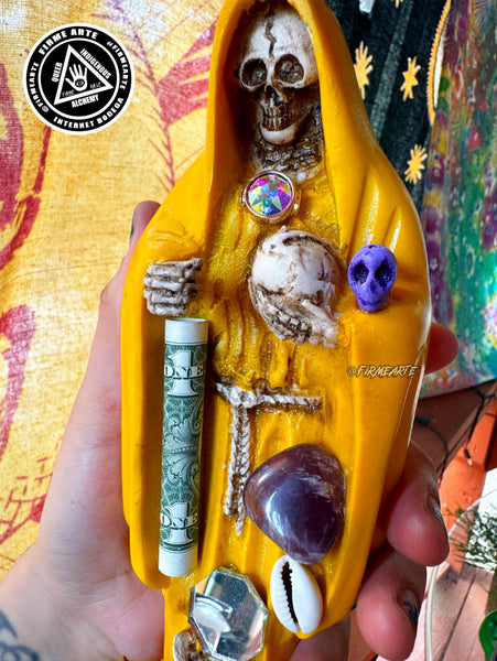 Mama Muerte | Santa Muerte | statue | 9 inches | Fully Loaded | Sol Yellow