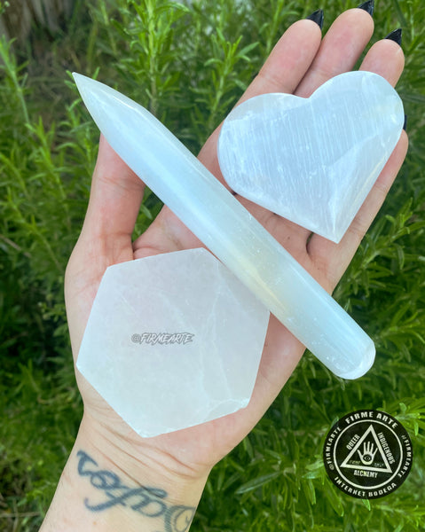 Crystals | Selenite | Pointed Wand | Hearts | Charging Disc