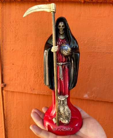 Mama Muerte | Santa Muerte | Statue | 9 inches | Fully Loaded | Red & Black | Reversible