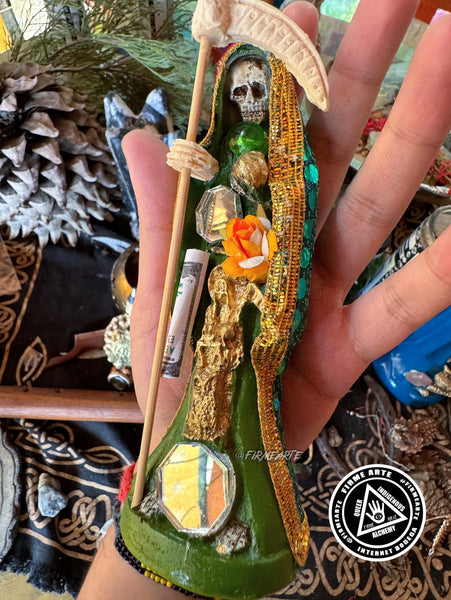 Mama Muerte statue | Santa Muerte | 6 Inches | Fully Loaded + Dressed | Green