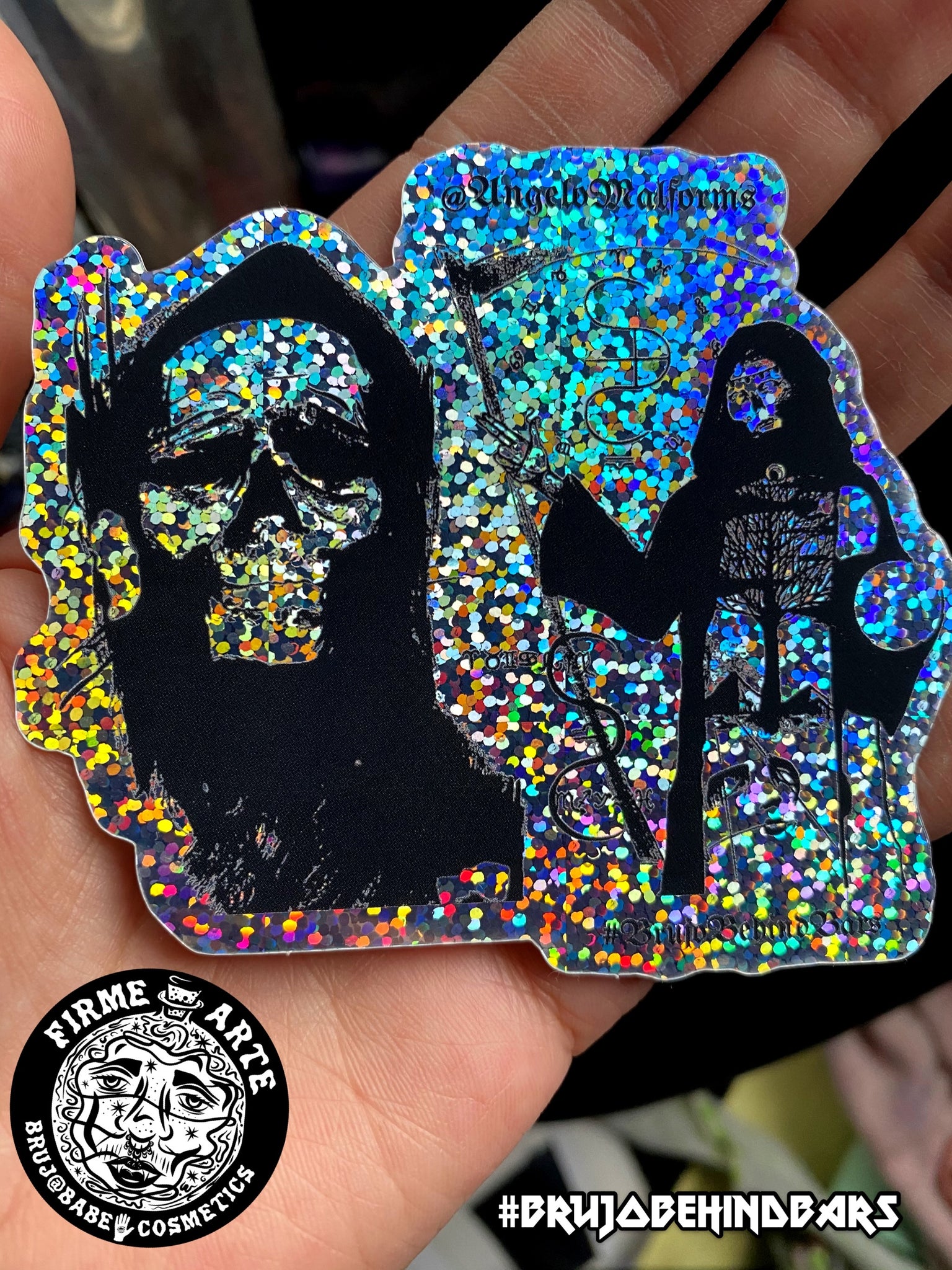 @BrujoBehindBars | Spell Stickers | #BrujoBehindBars | Santa Muerte Devoted | Mama Muerte | Holographic Glitter